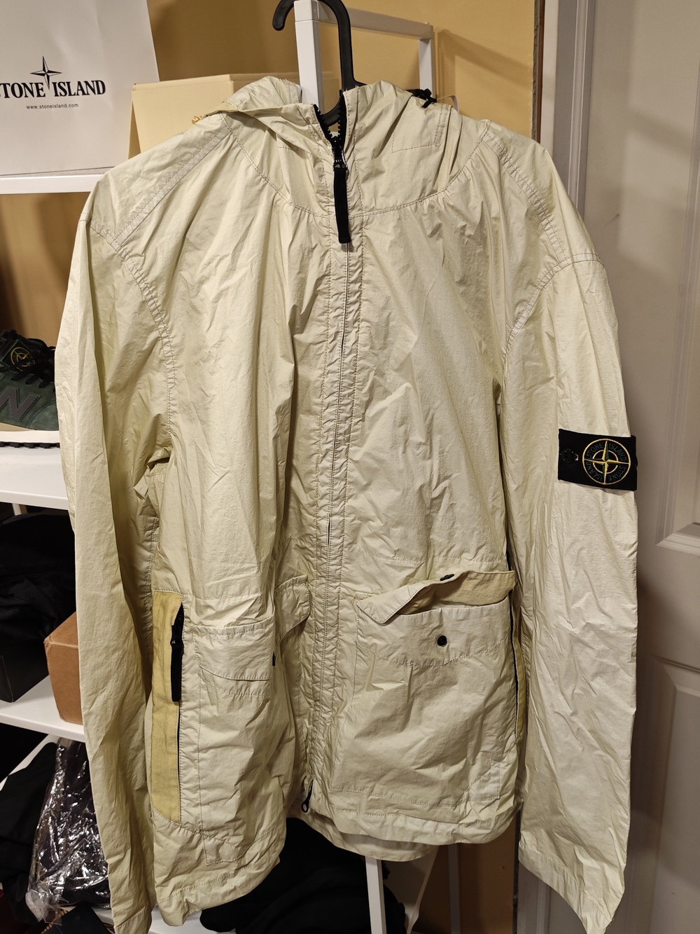 Stone Island Men's Hooded Shell Jacket in Light Cream